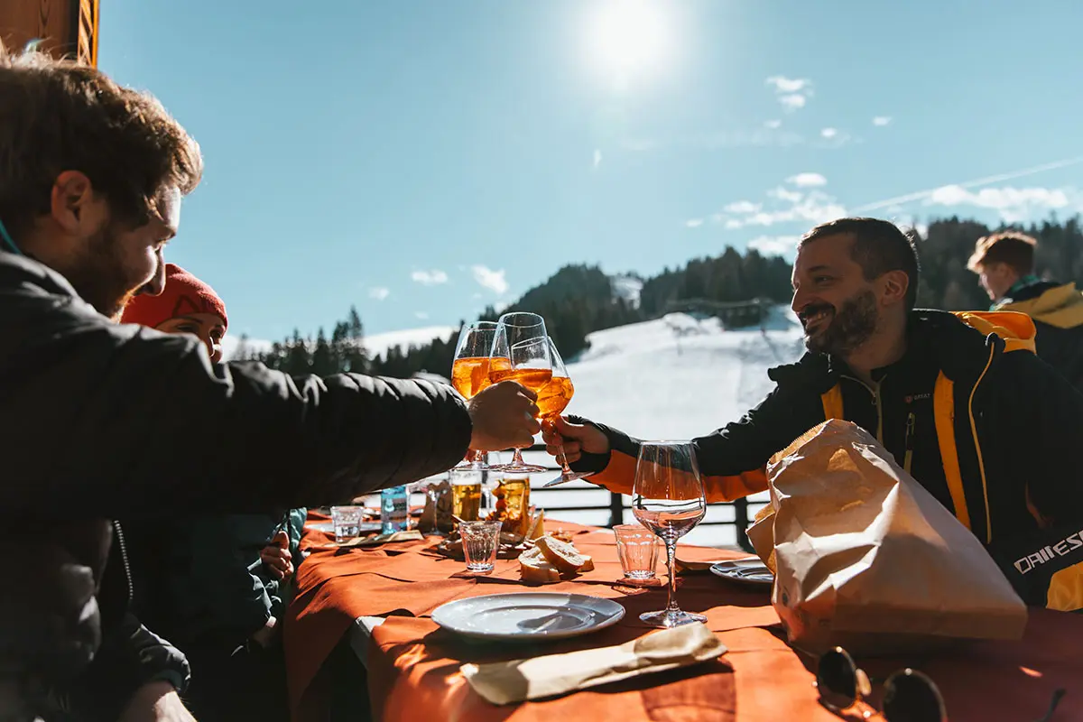 Cheers and bon appétit at our mountain hut.